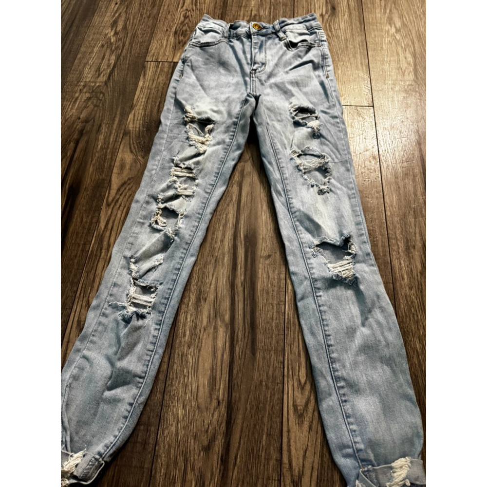 Rue 21 Size 0 High Rise Ankle Jeggings Light Wash Holy Jeans - Picture 2 of 7